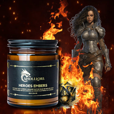 candle beside a fire and a hero